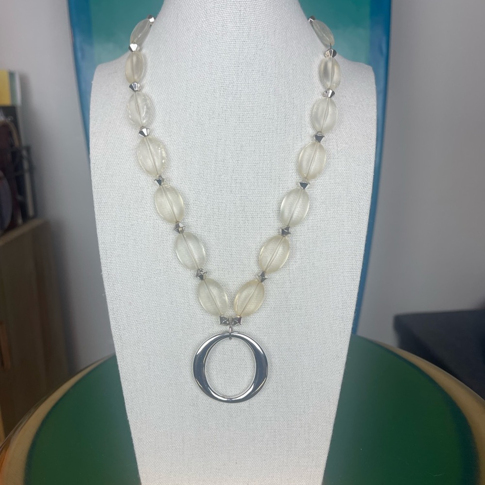🌙 NY Frosted Lucite Layered Pendant Necklace — Long Boho Statement Piece